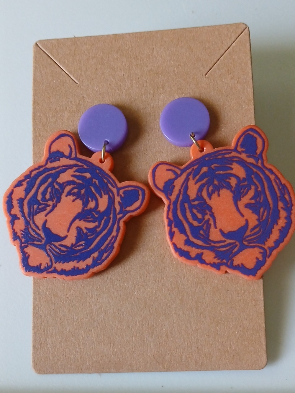 Fashion Jewelry Purple and Orange Tiger Drop Earrings - Picture 2 of 3